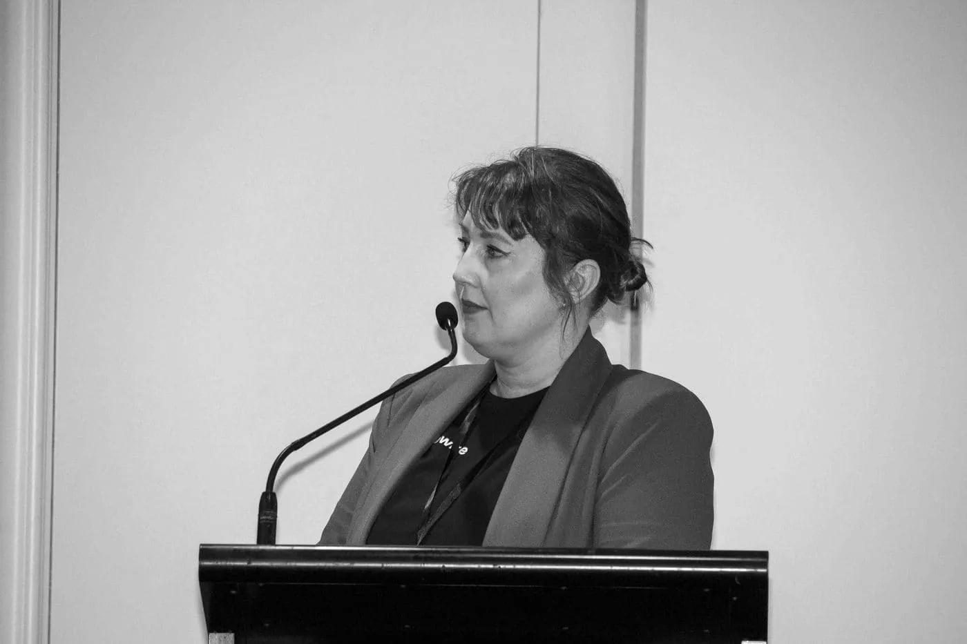 A speaker at the microphone