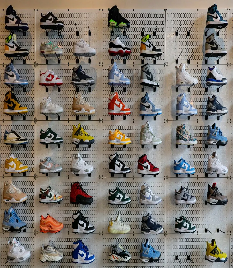 A wall of product displayed on pegboard in a retail store
