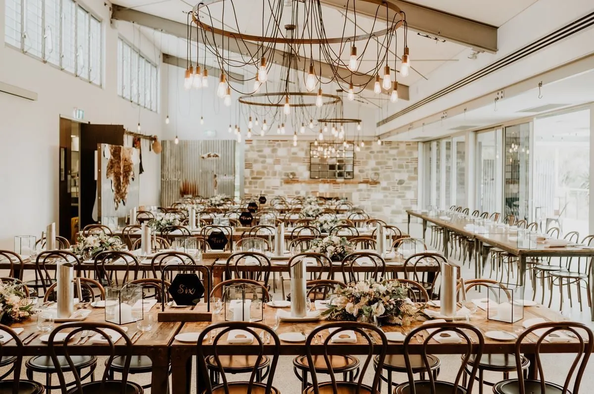 A reception room set for a wedding at The Springs, Peats Ridge